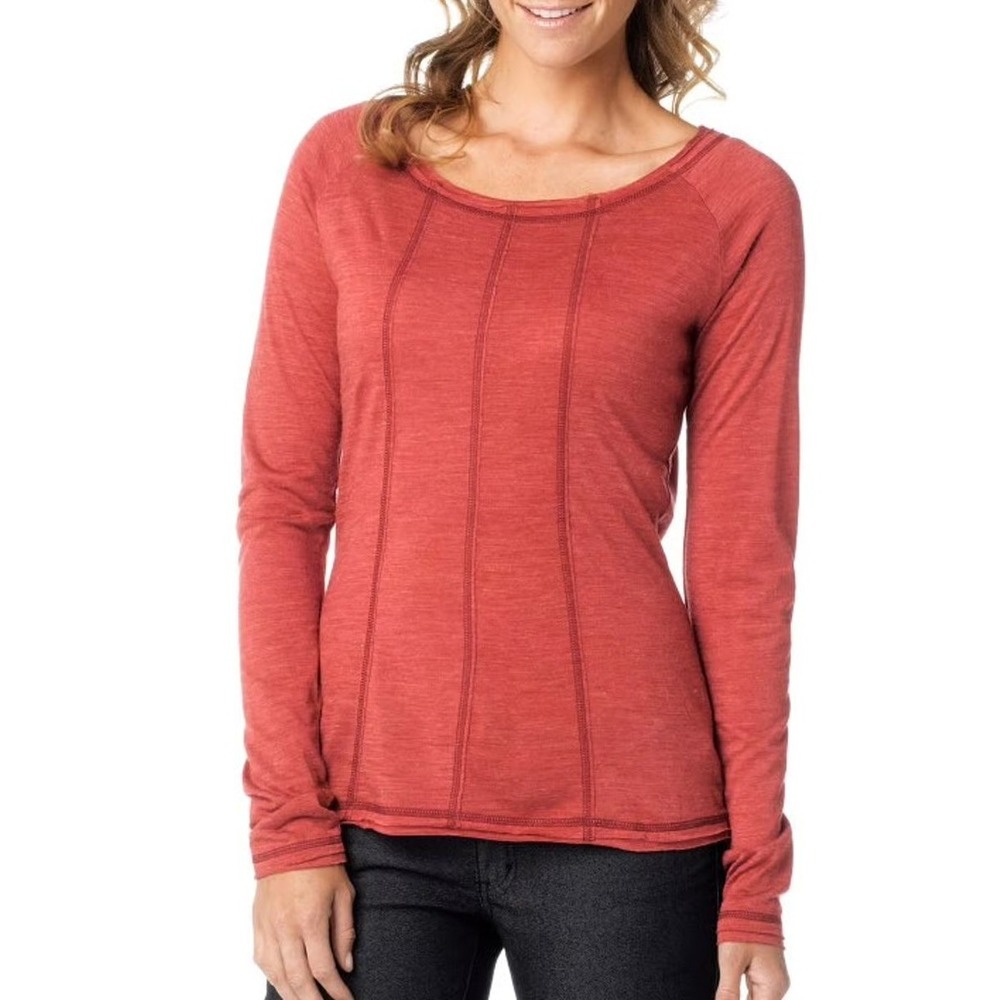 prAna Chrissa Top Medium Rust Terracotta Wool Blend Long-Sleeve Shirt Seamed